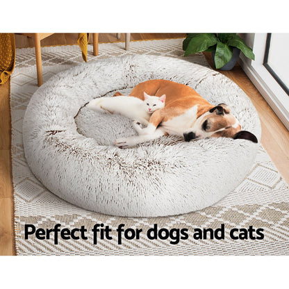 i.Pet - Calming Plush Pet Bed – White Brown (dia.90cm)