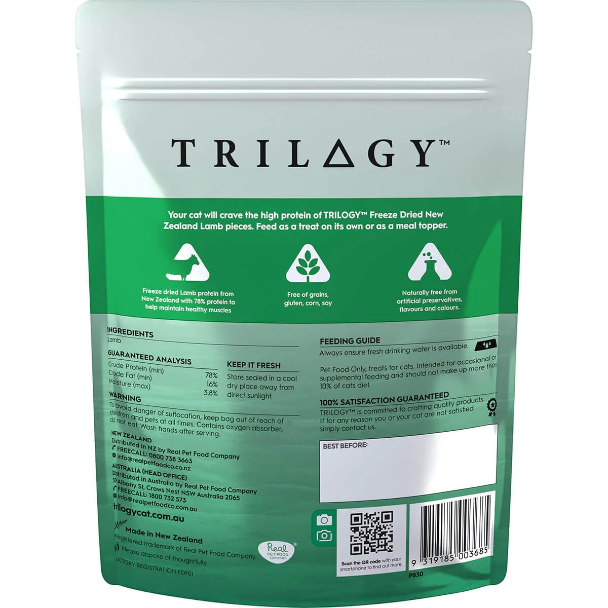 Trilogy - Cat Treats - Freeze Dried Lamb - 50g