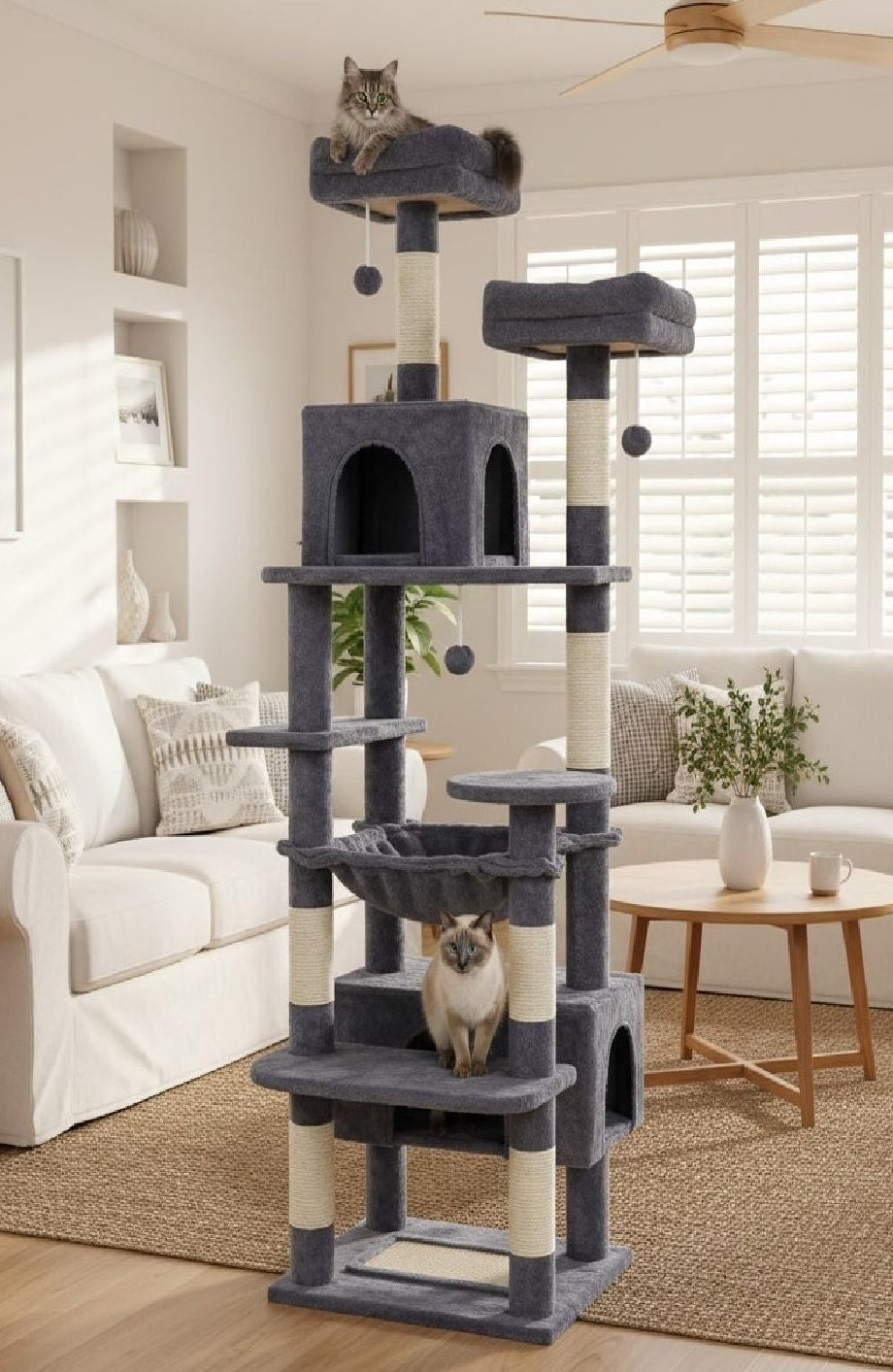 Cat Tree Tower – Plush Condo & Scratcher - Grey 180cm