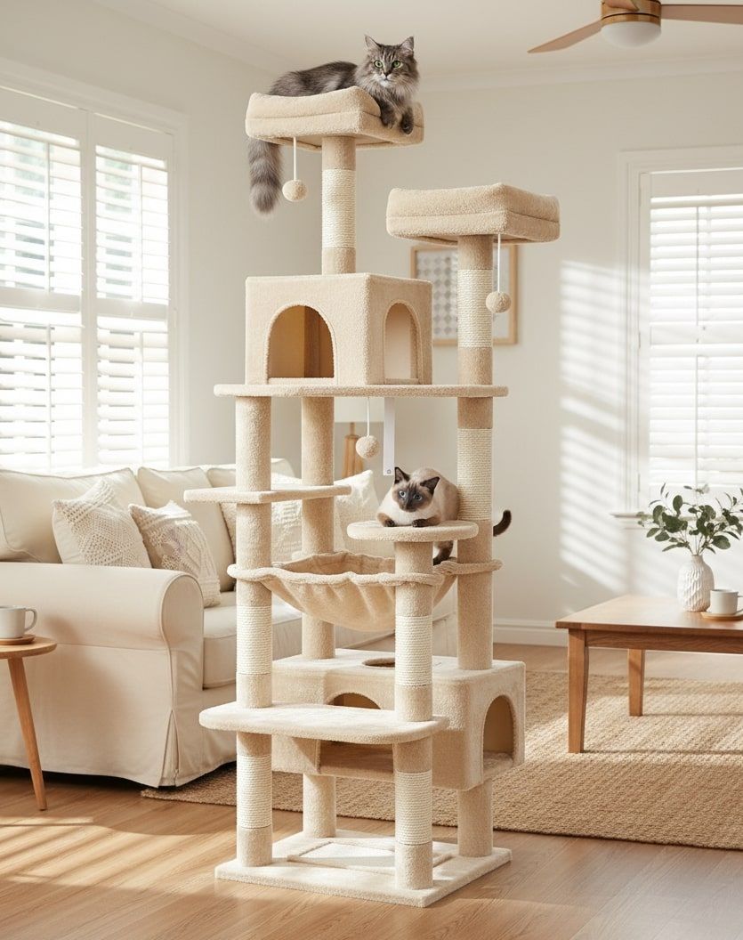 Cat Tree Tower – Plush Condo & Scratcher - Beige 180cm