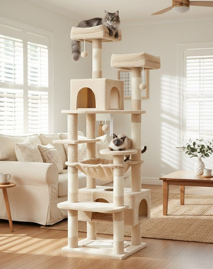 Cat Tree Tower – Plush Condo & Scratcher - Beige 180cm