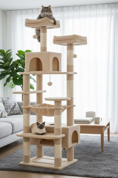 Cat Tree Tower – Plush Condo & Scratcher - Beige 180cm