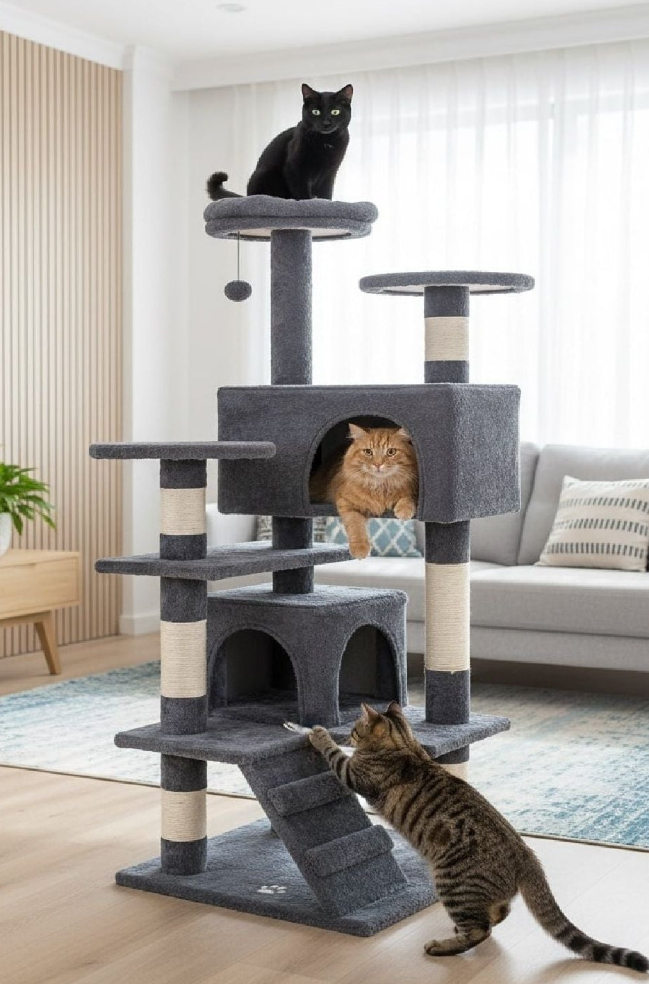 Multi-Level Cat Tree Tower - Dark Grey 134cm