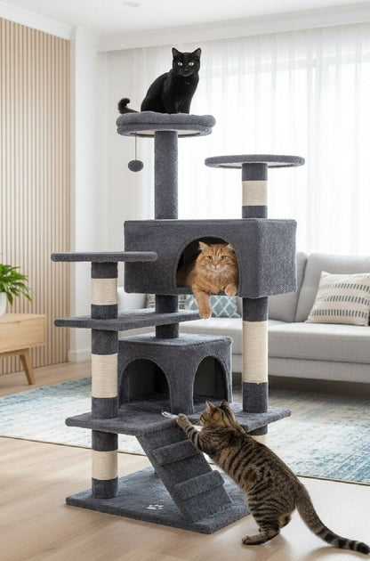 Multi-Level Cat Tree Tower - Dark Grey 134cm