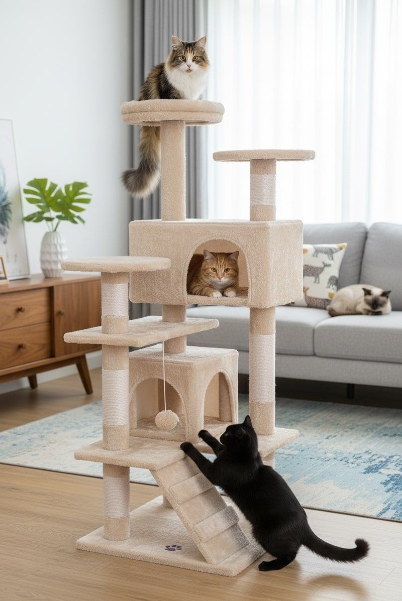 Multi-Level Cat Tree Tower - Beige 134cm