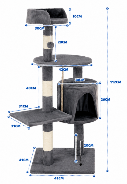Cat Tree Tower - Condo & Scratch Post - Dark Grey 112cm