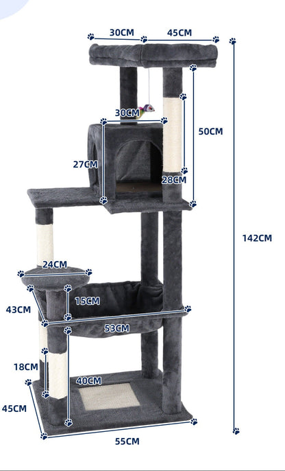 Cat Tree Tower - Condo & Scratch Post - Dark Grey 142cm