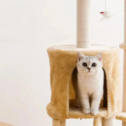 Cat Tree Tower – Dual Condos & Climbing Ramps - Brown 135cm