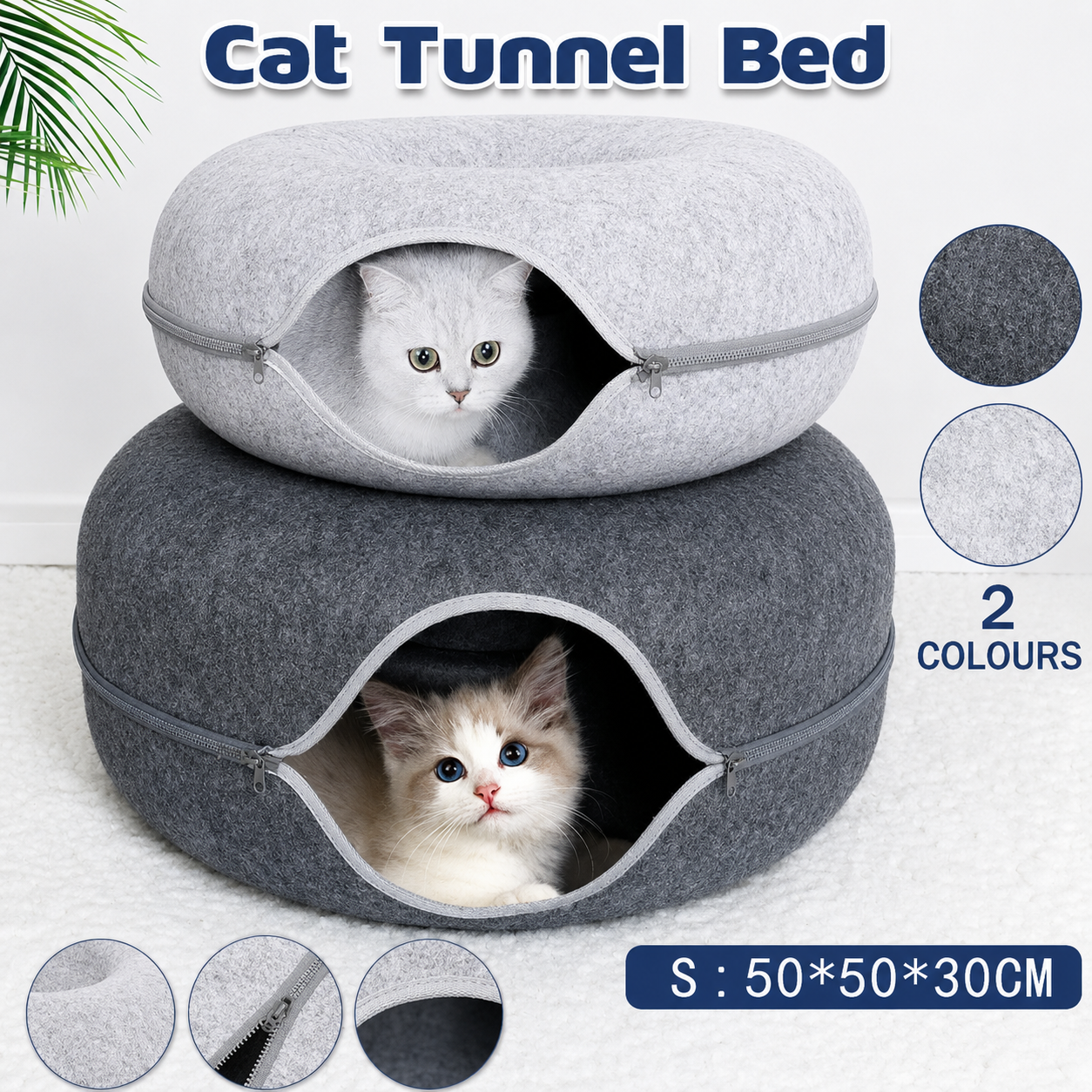 Felt Cat Bed with Tunnel – Dark Grey