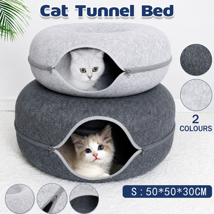 Felt Cat Bed with Tunnel – Light Grey