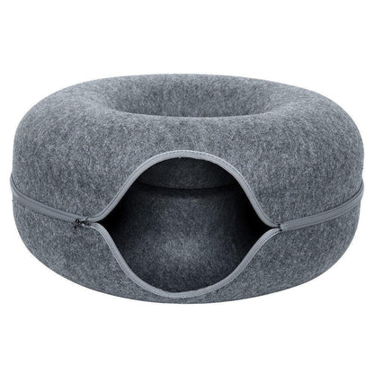 Felt Cat Bed with Tunnel – Dark Grey