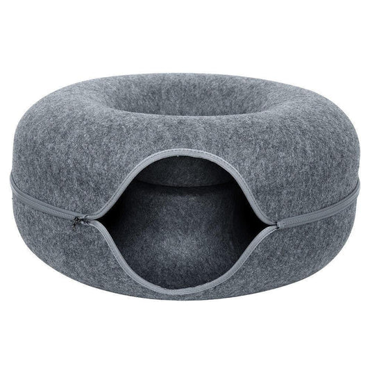 Felt Cat Bed with Tunnel – Dark Grey