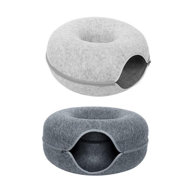 Felt Cat Bed with Tunnel – Light Grey