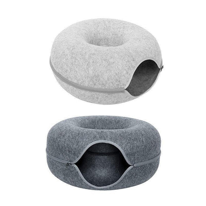 Felt Cat Bed with Tunnel – Light Grey