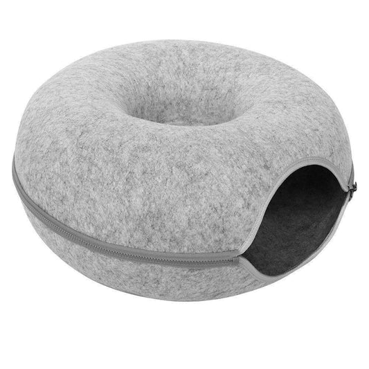 Felt Cat Bed with Tunnel – Light Grey