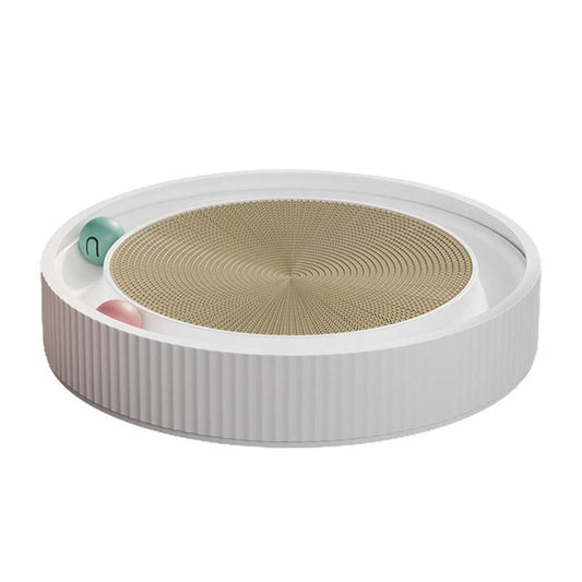 Cat Scratcher Lounge Bed – Interactive Ball Track Toy 40cm White